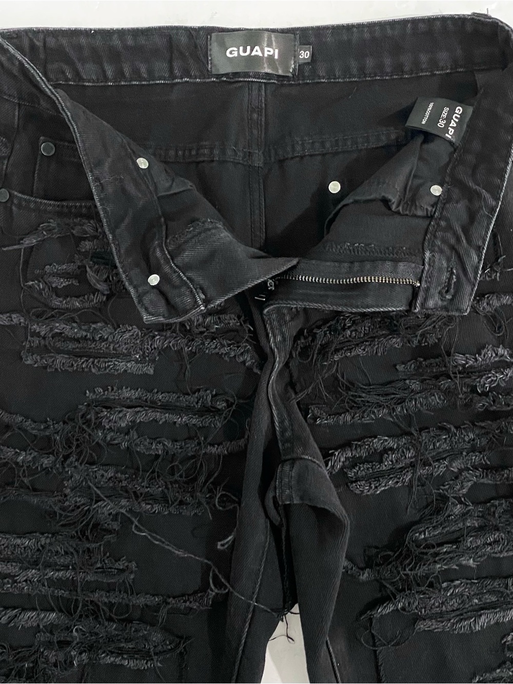 Guapi Men’s 30 Stacked Black Obsidian Distressed Jeans Zippers Relaxed Straight - Picture 11 of 12
